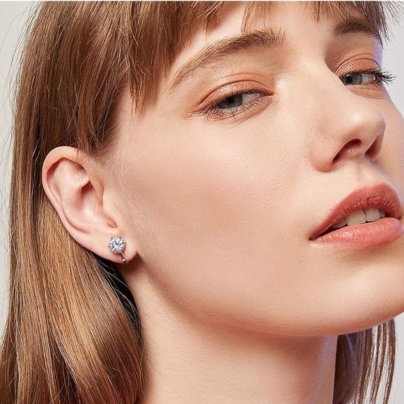 Rose Gold and Crystal Clip-On Earrings - Picture 5 of 7